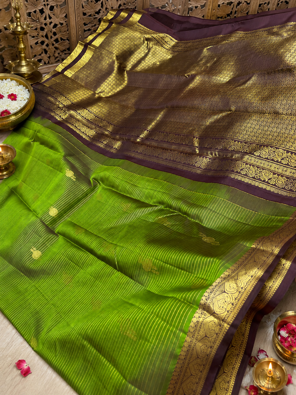 Shyamala: Vairaoosi Green Kanjeevaram, Reta Pett Border