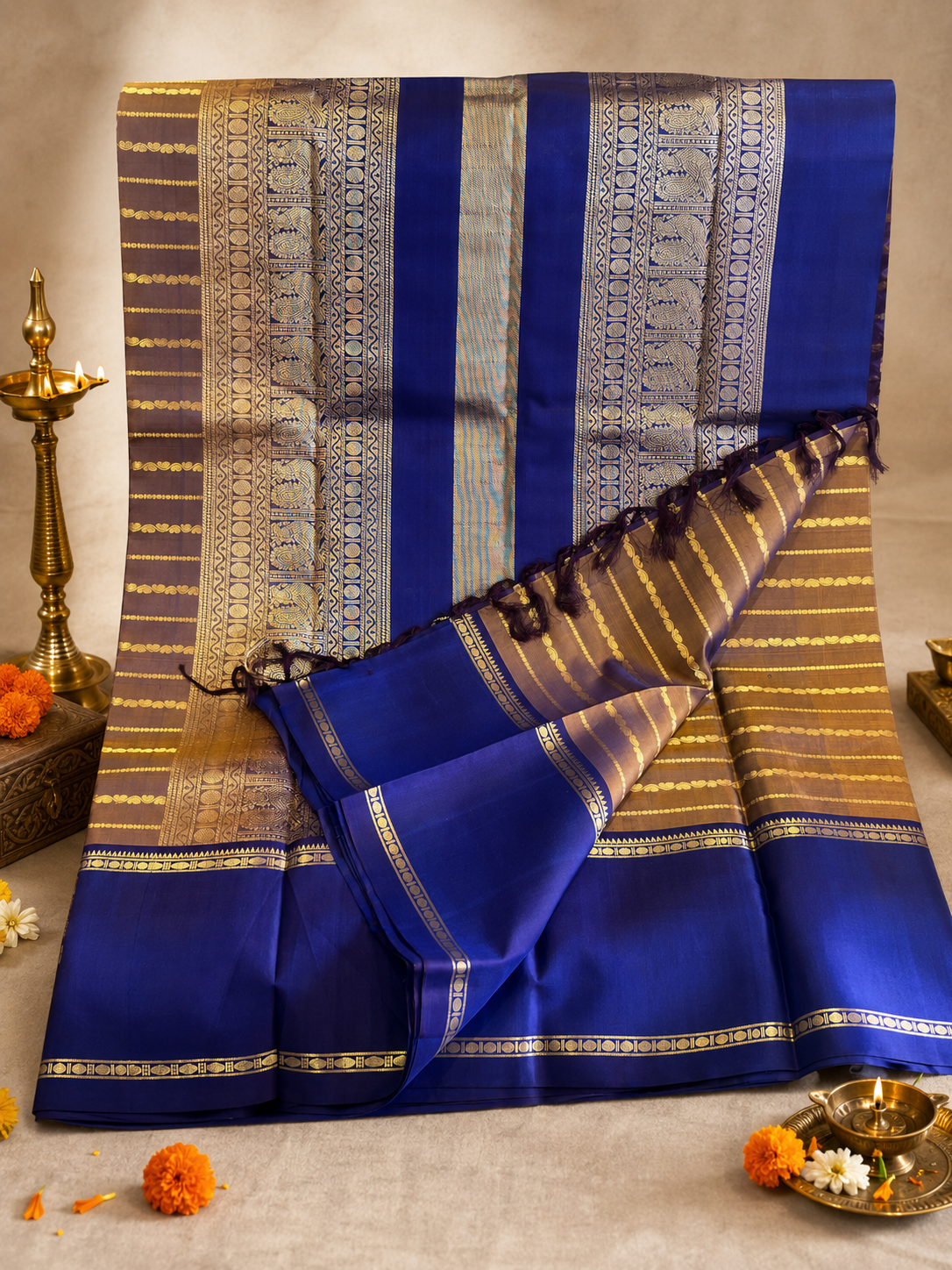 Kansya: Copper-Brown Veldhari Kanjeevaram, Gap Border