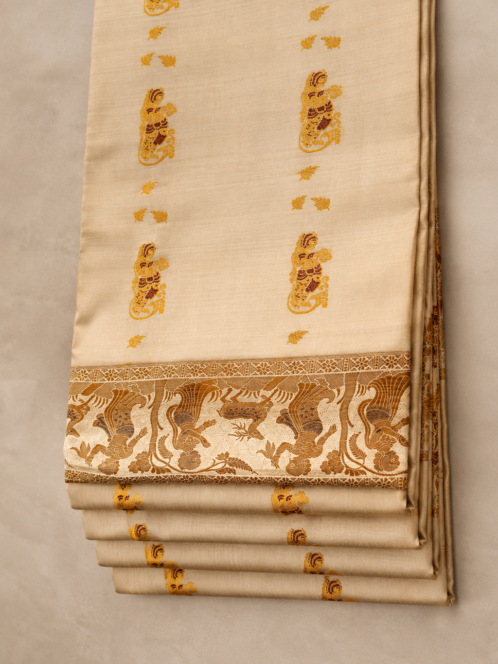 Sharad: Minakari Ivory Baluchari with Golden Elephant Butti
