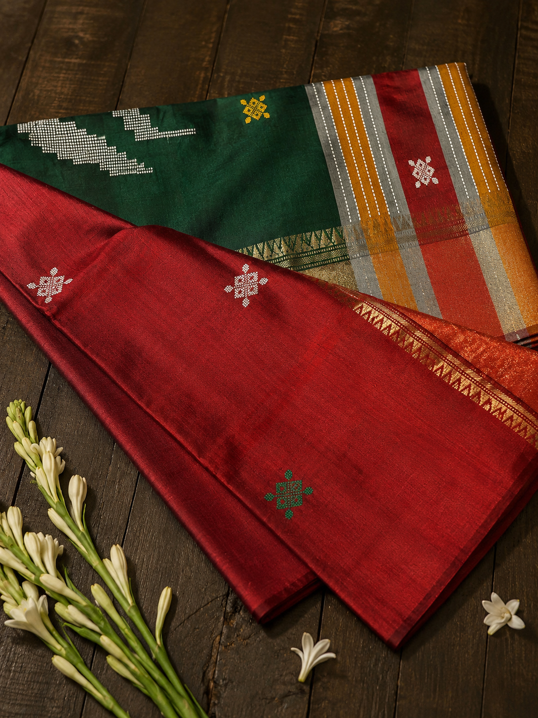 Yugal: Crimson and Bottle Green Kalakshetra