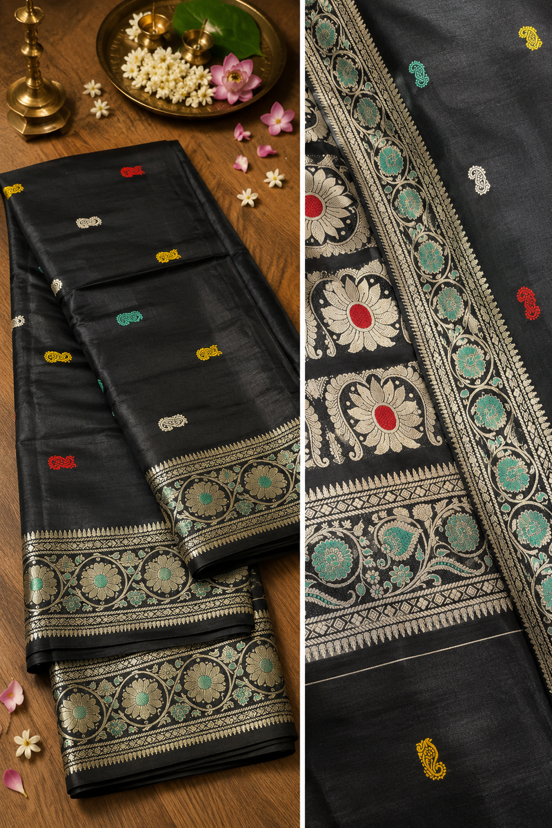 Krishnakamal: Stunner Revival Baluchari in Black