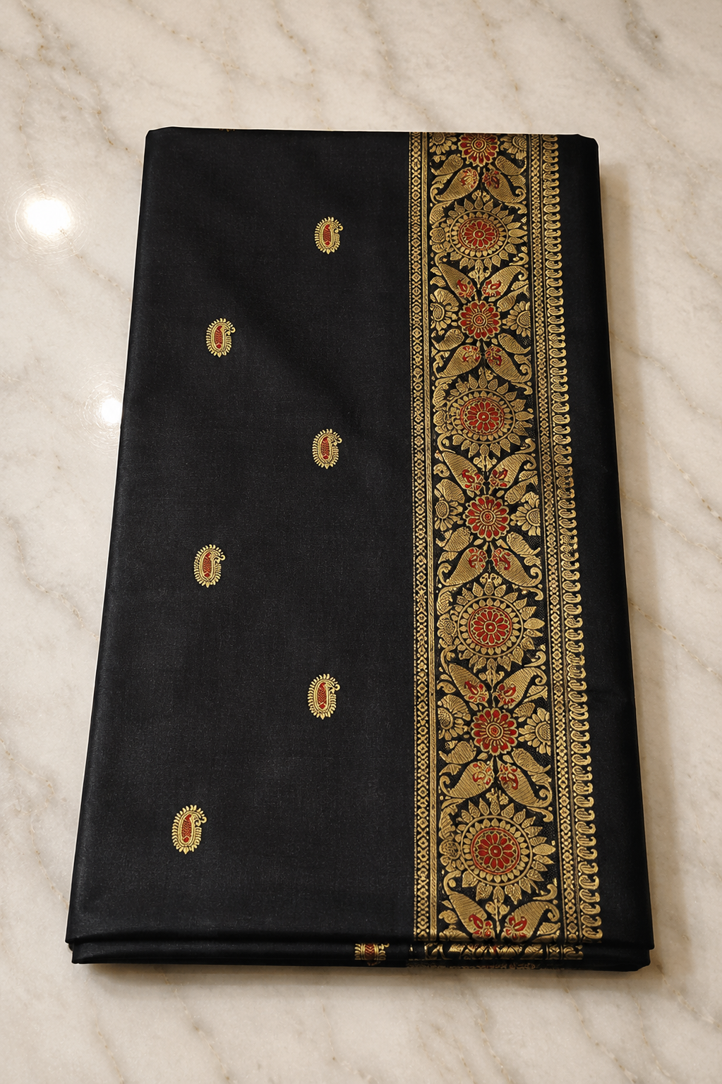Krishnakaali: Minakari Revival Baluchari with Sunflower Border