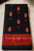Jwalamalini: Black Baluchari with Crimson Mythological Butti