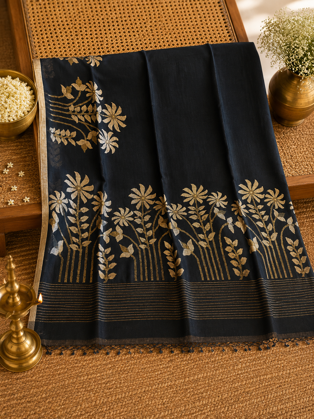 Sumalini: Resplendent Black Linen Jamdani