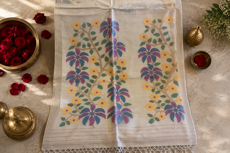 Bandana: Ivory Matka Silk Jamdani