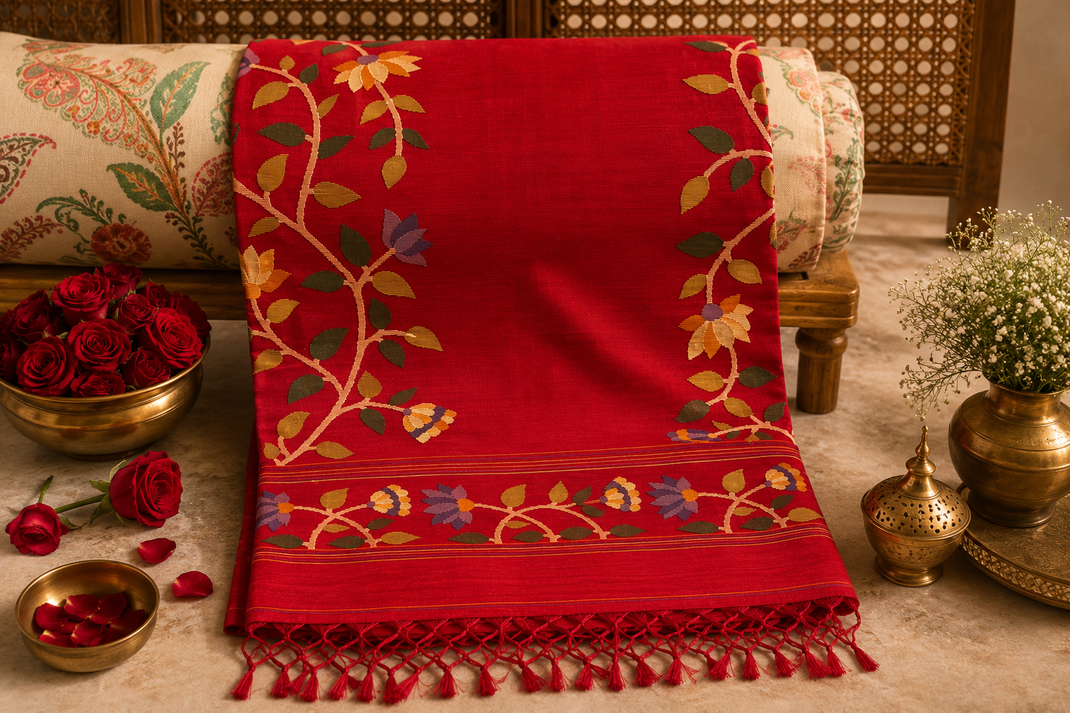 Anika: Crimson Matka Silk Jamdani