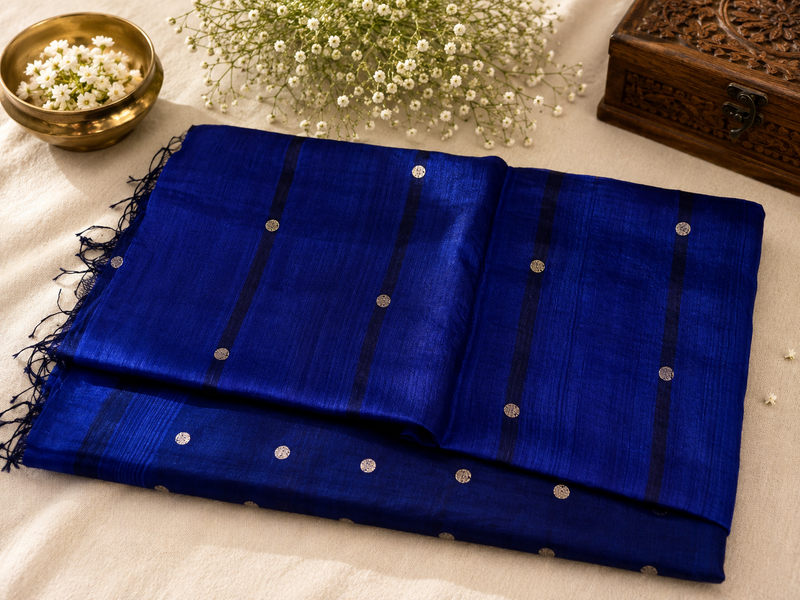 Aarya: Royal Bluet Coin Matka Silk