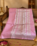 Sharmili: Silver Paisley Buttis on Blush Pink Banarasi