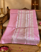 Sharmili: Silver Paisley Buttis on Blush Pink Banarasi