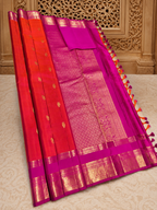 Sengal: Burnt Orange Pure Silk Kanjeevaram