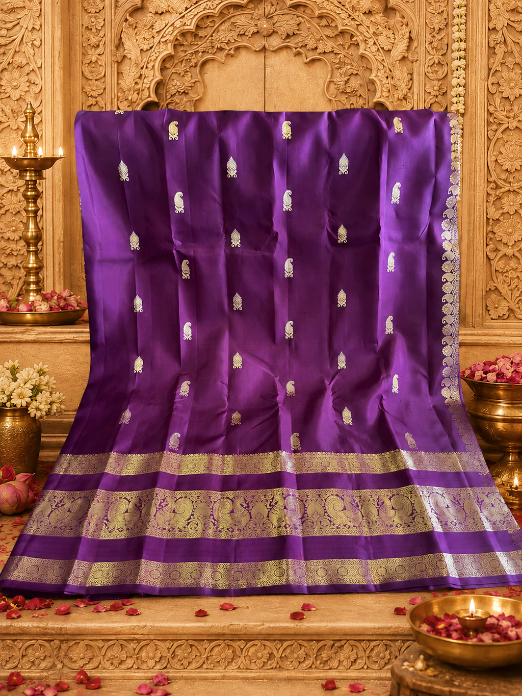 Oodha: Reta Pett Border, Deep Purple Kanjeevaram