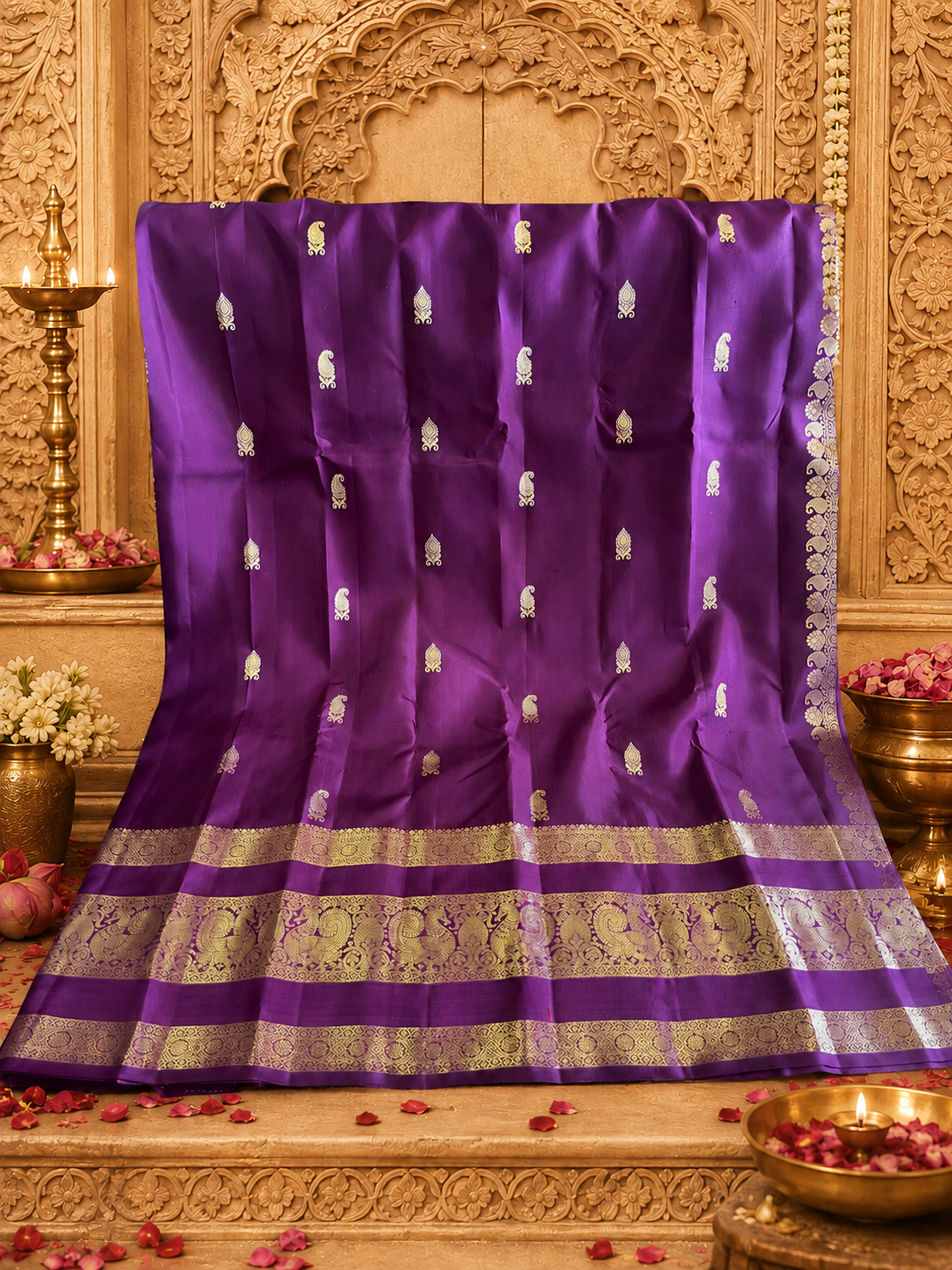 Oodha: Reta Pett Border, Deep Purple Kanjeevaram