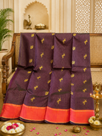 Ashwini: Purple Kattam Kanjeevaram, Korvai Coral Border