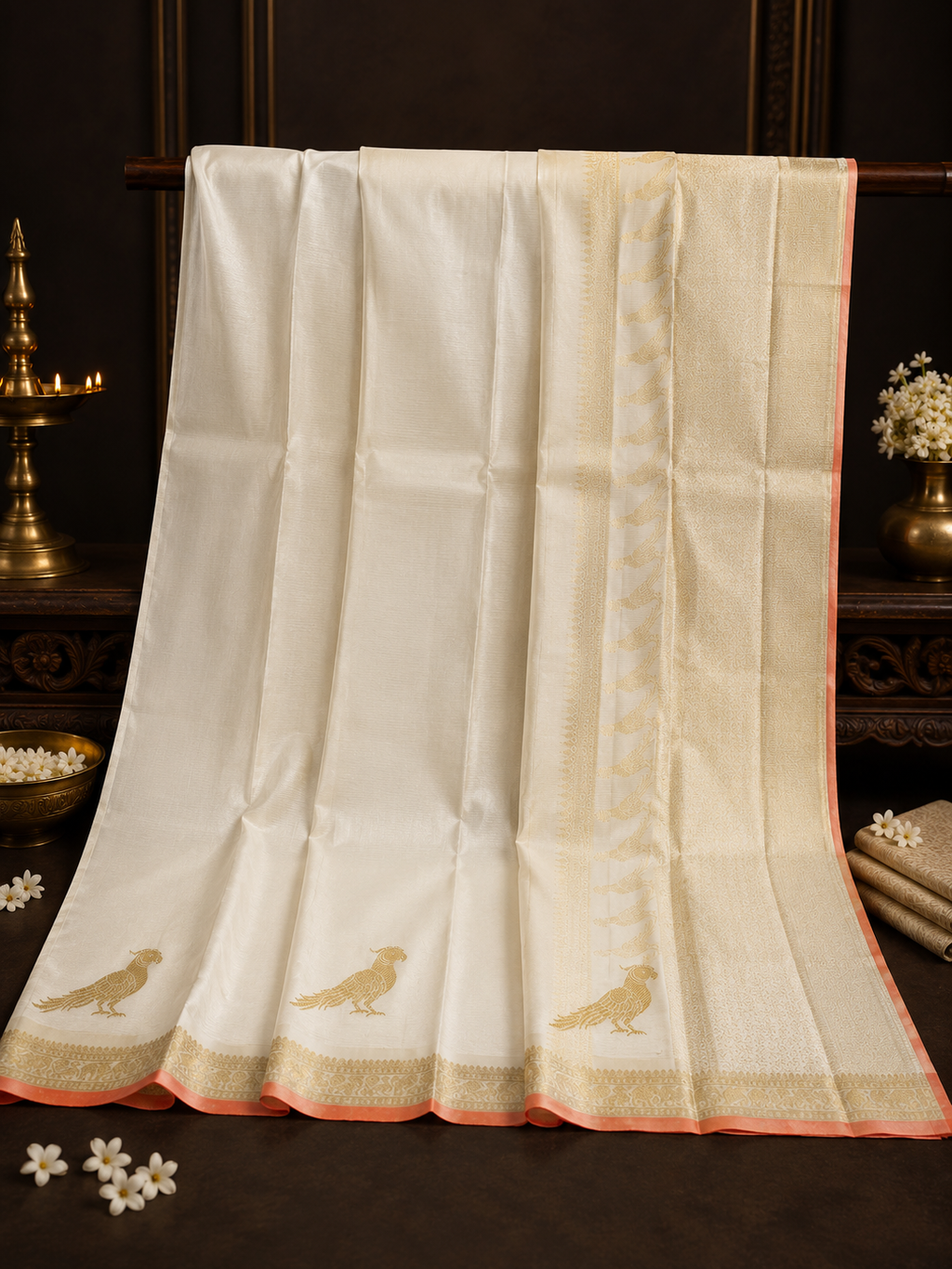 Shweta: Ivory Vairaoosi Kanjeevaram, Kili Butta