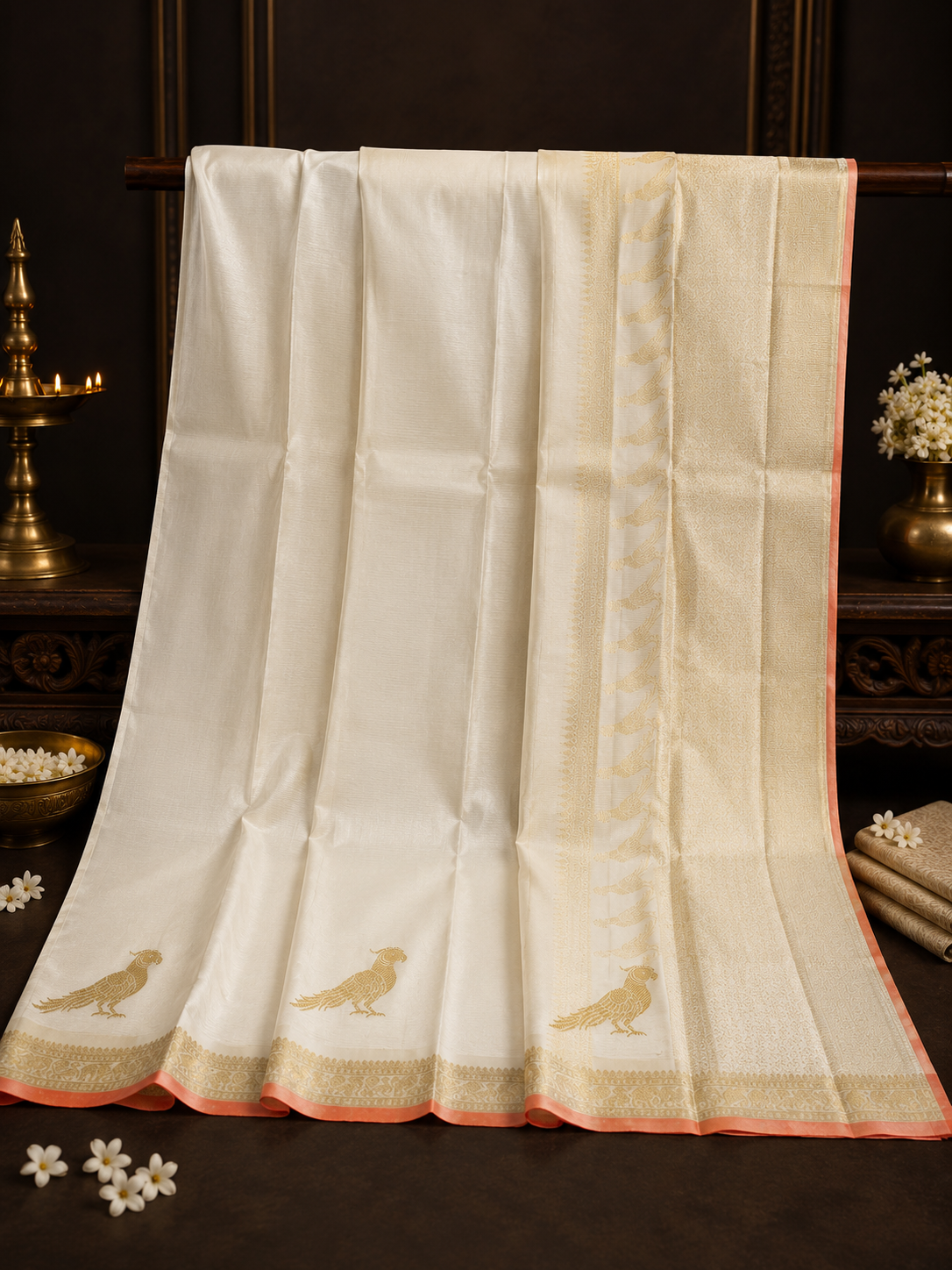 Shweta: Ivory Vairaoosi Kanjeevaram, Kili Butta