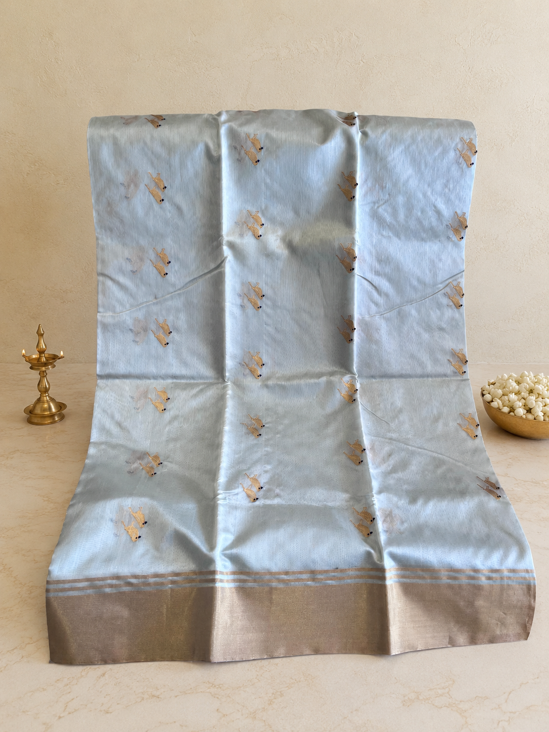 Pihu: Pure Silk Ice Blue Chanderi