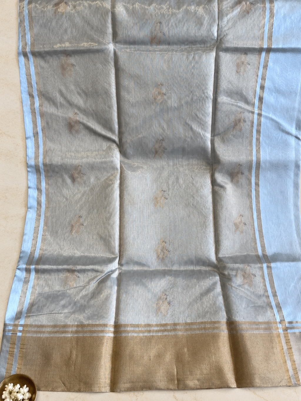 Pihu: Pure Silk Ice Blue Chanderi