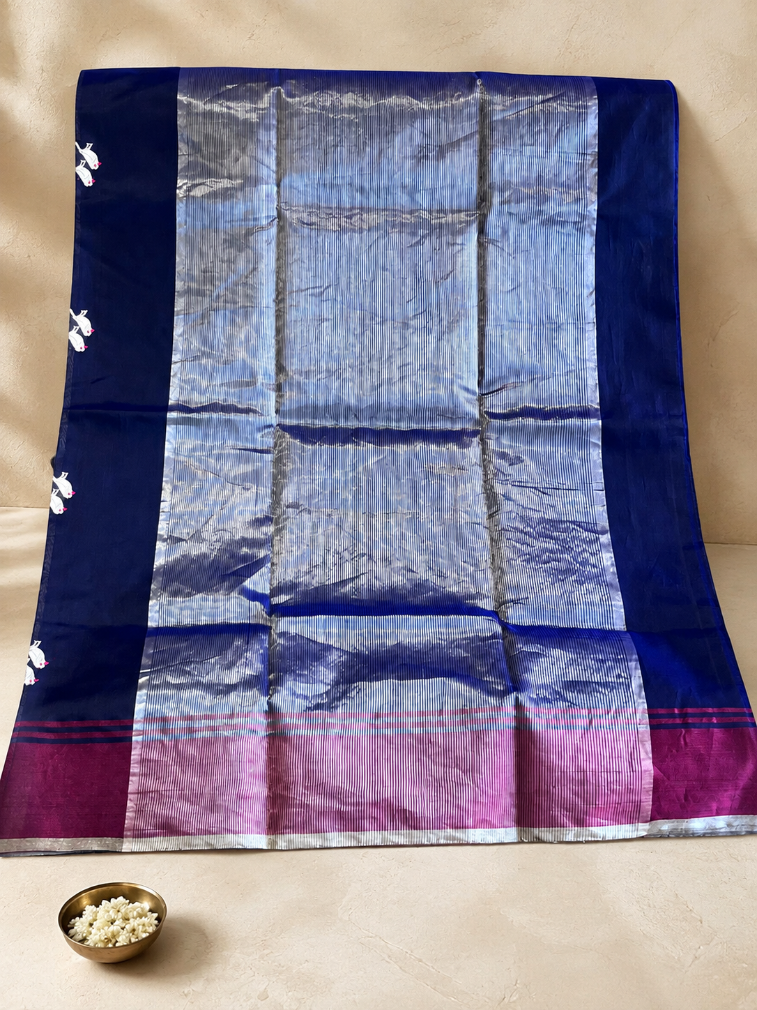 Chakori: Pure Silk Ink Blue Chanderi