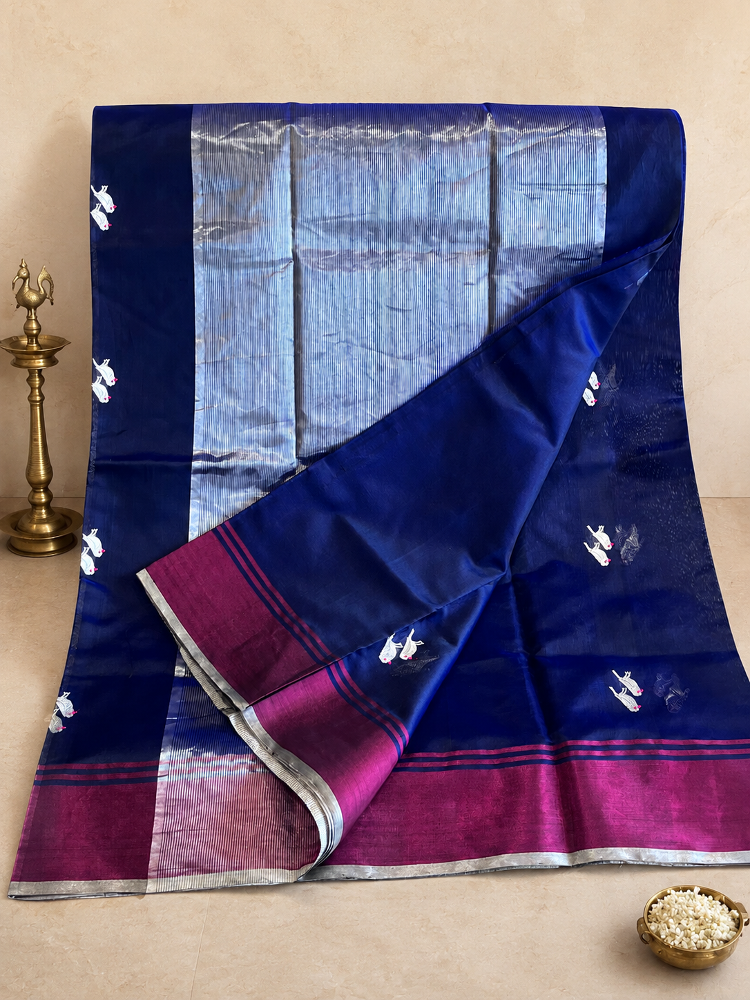 Chakori: Pure Silk Ink Blue Chanderi