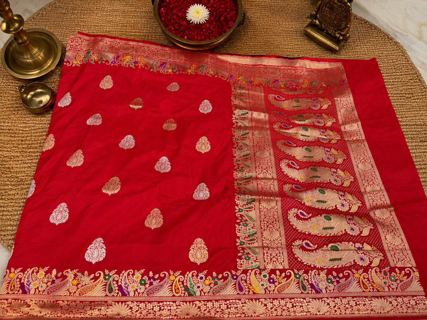 Amara: Regal Red Pure Katan Kadhua Benarasi