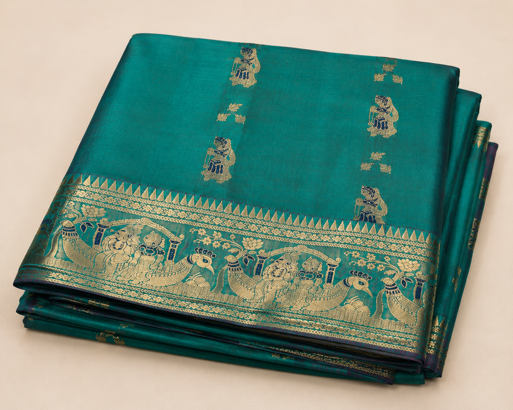 Neelambari: Minakari Peacock Teal Swarnachuri