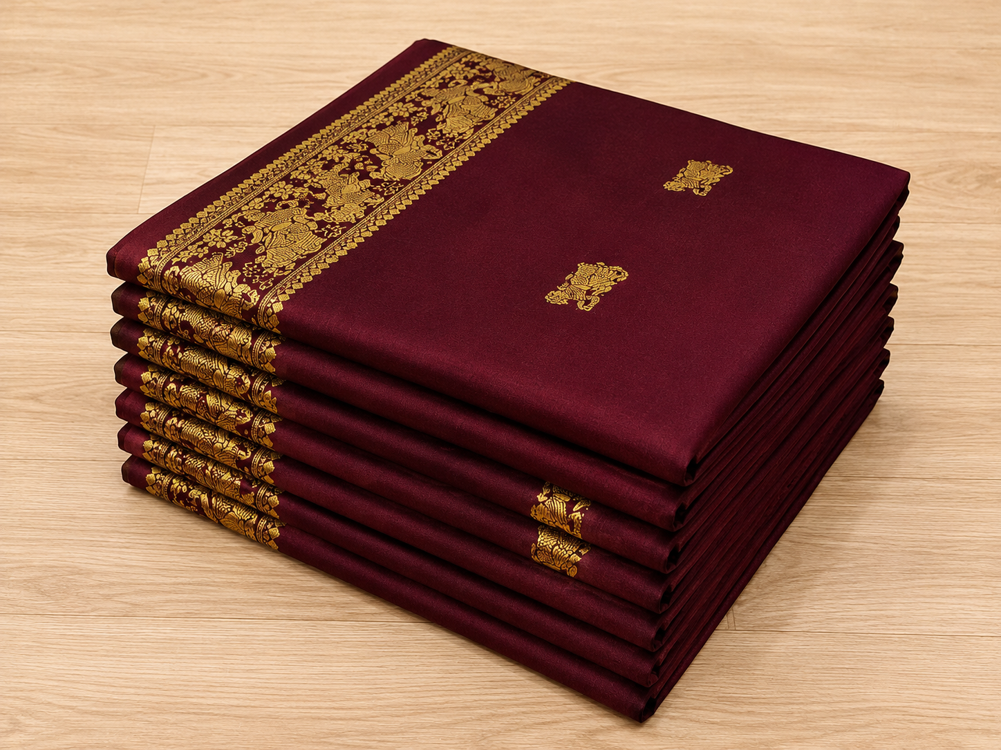 Nisha: Deep Wine Baluchari with Gold Figurative Butti