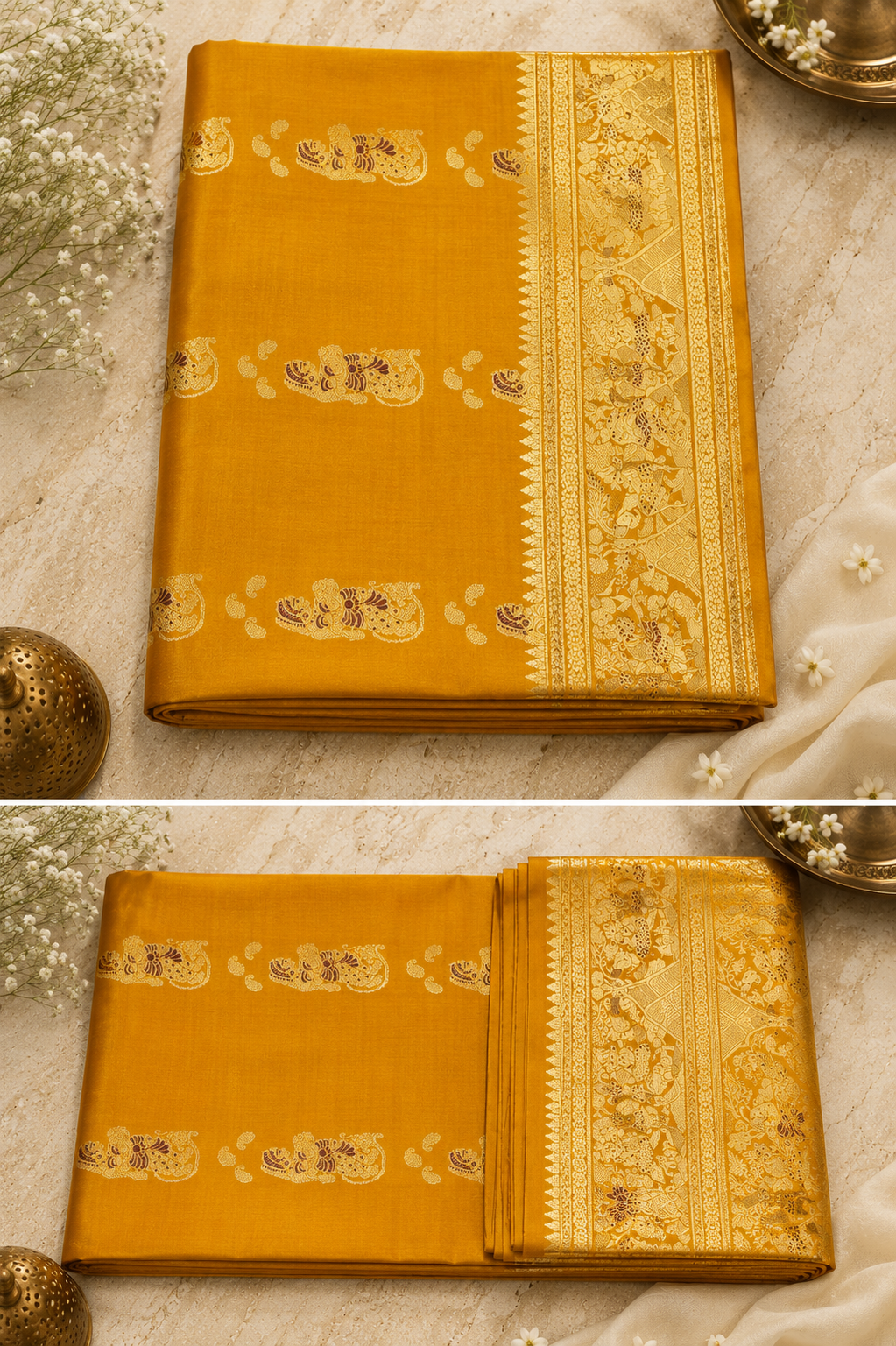 Kanchana: Turmeric Swarnachuri with Gold Zari Butti