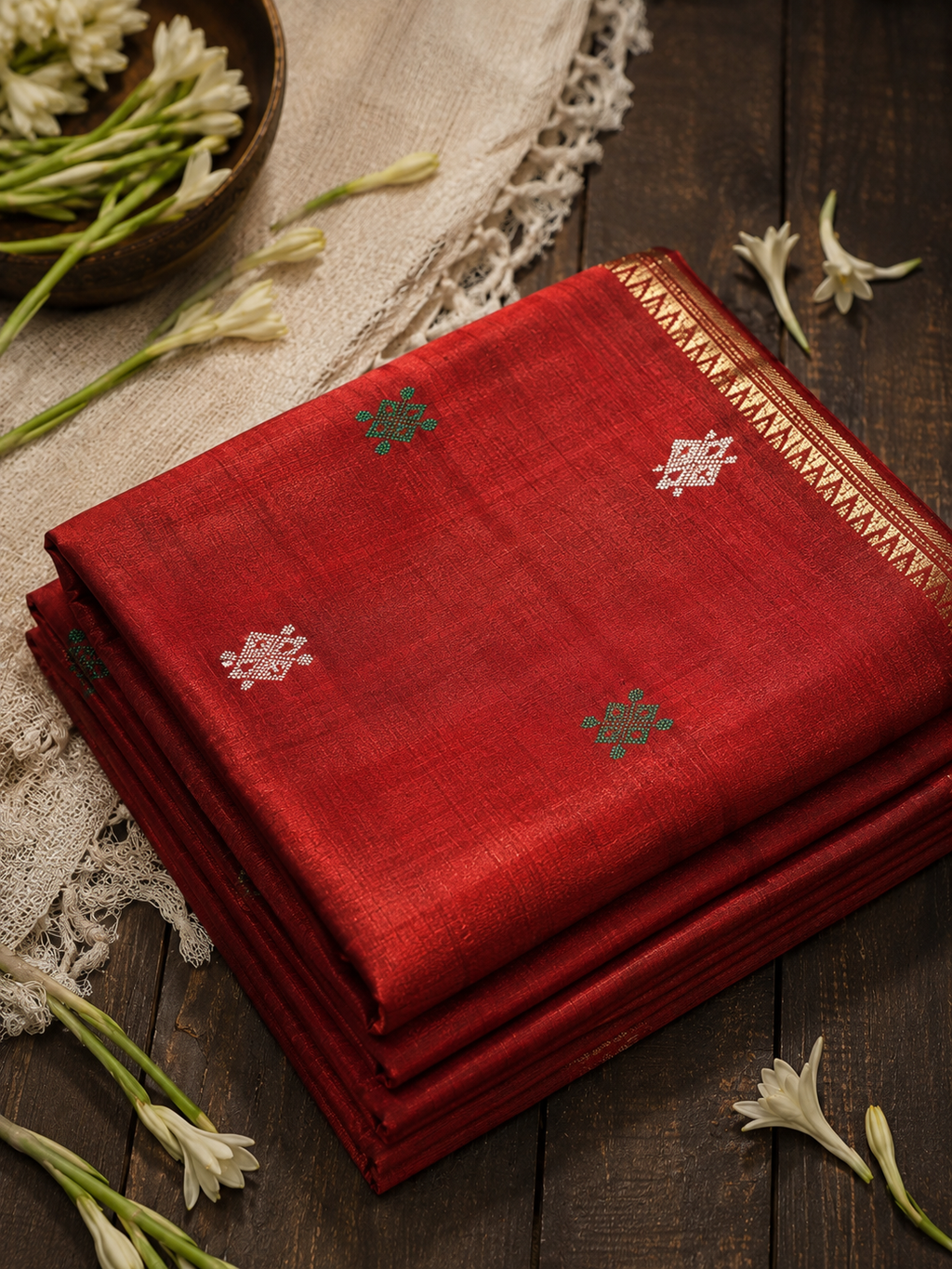 Yugal: Crimson and Bottle Green Kalakshetra