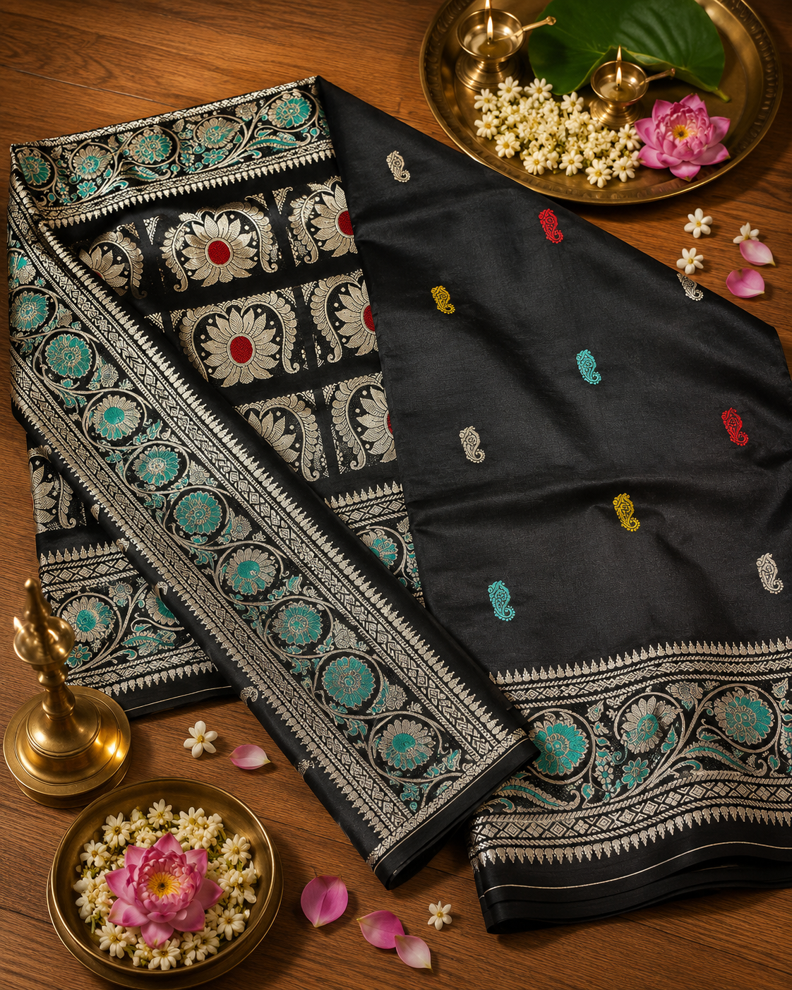 Krishnakamal: Stunner Revival Baluchari in Black
