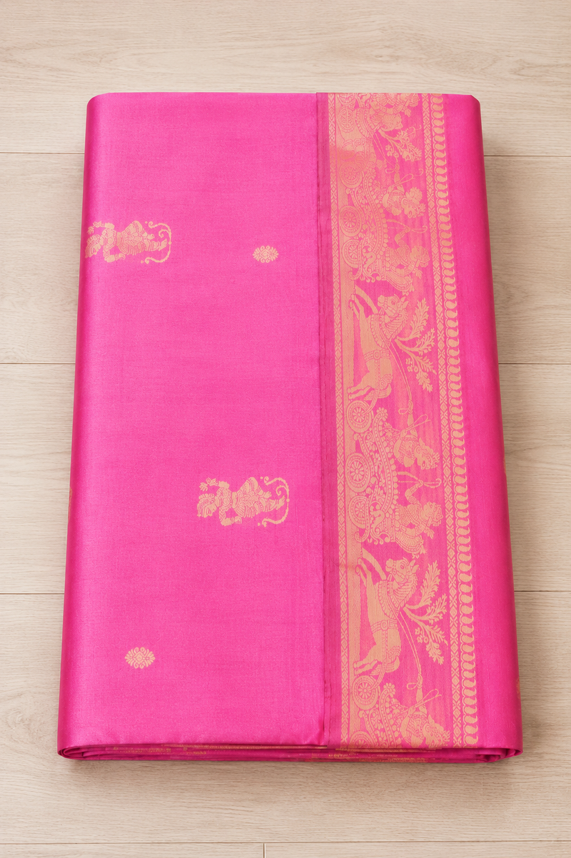 Gulaal: Light Fuchsia Baluchari with Gold Figurative Butti