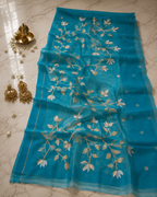 Meghna: Turquoise Handwoven Muslin Jamdani