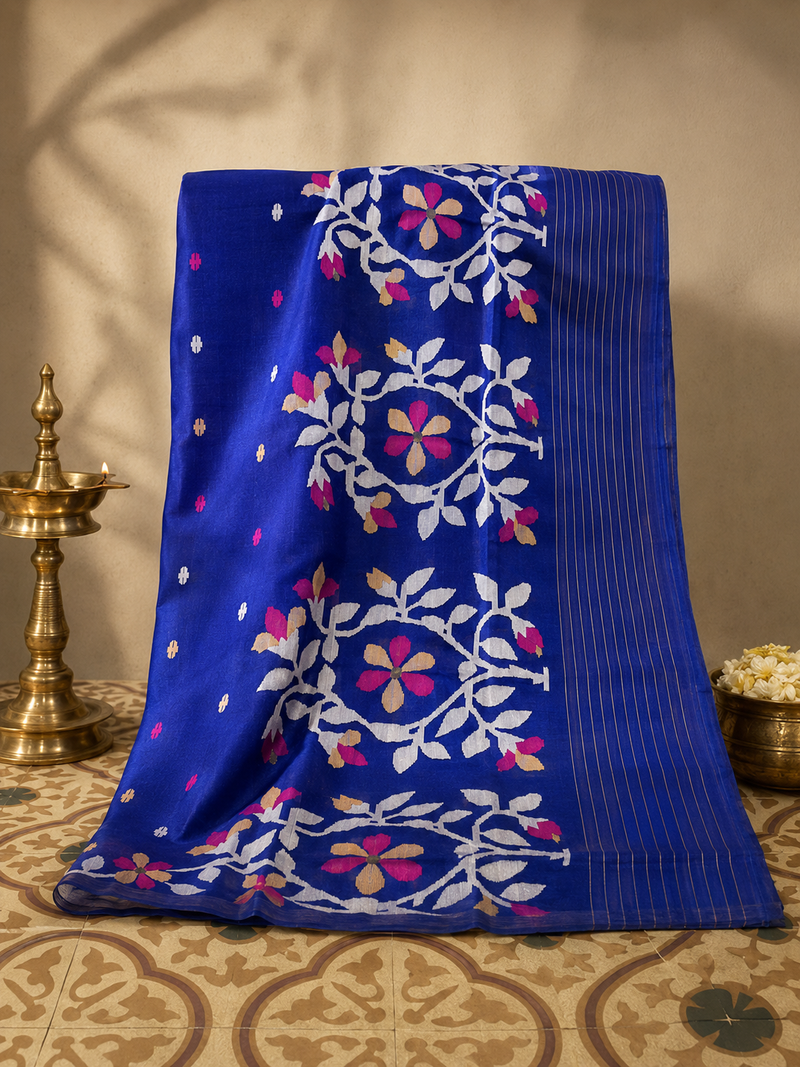 Nilamani: Royal Blue Handwoven Jamdani