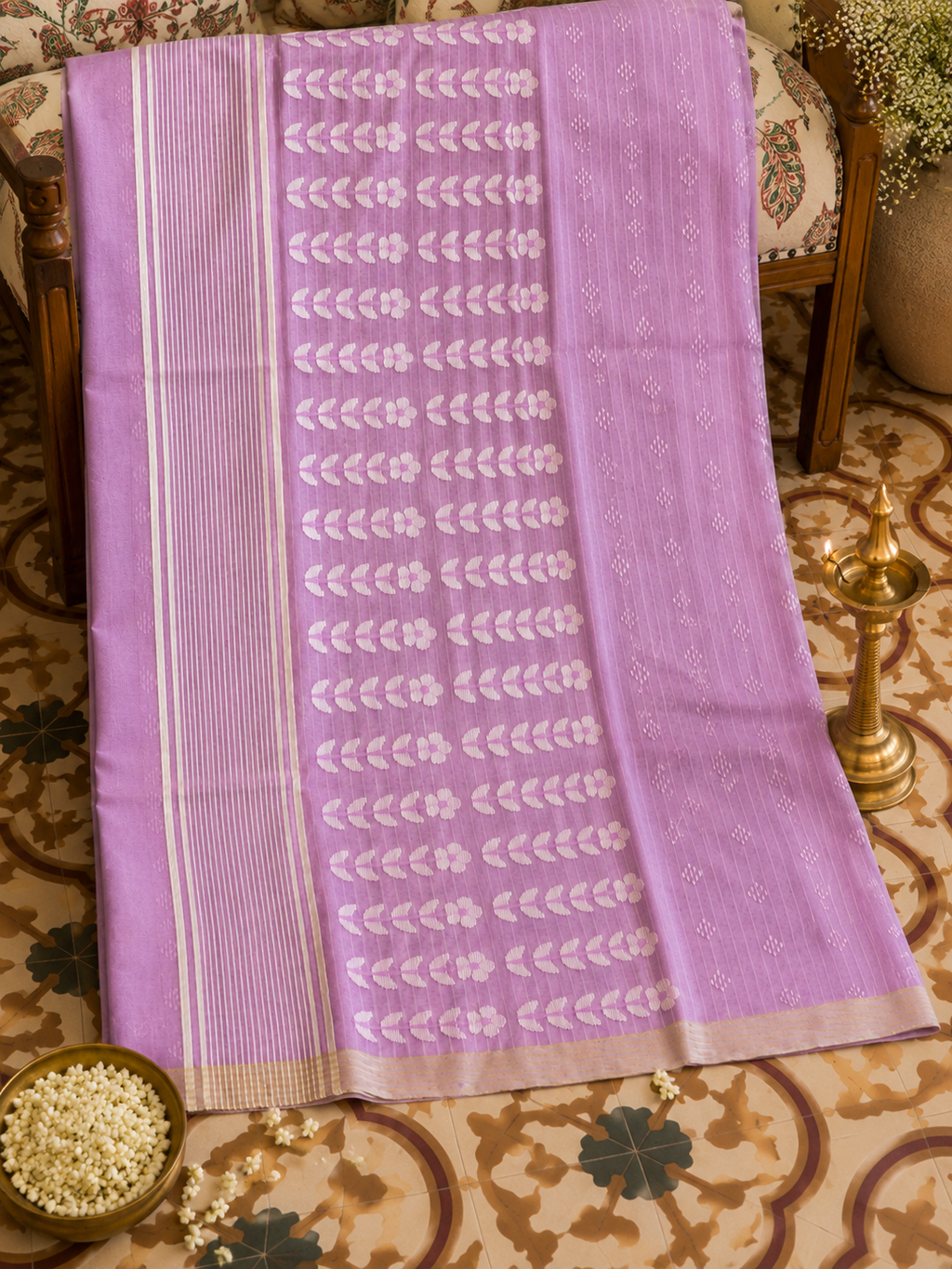 Madhavi: Lilac Handwoven Muslin Jamdani