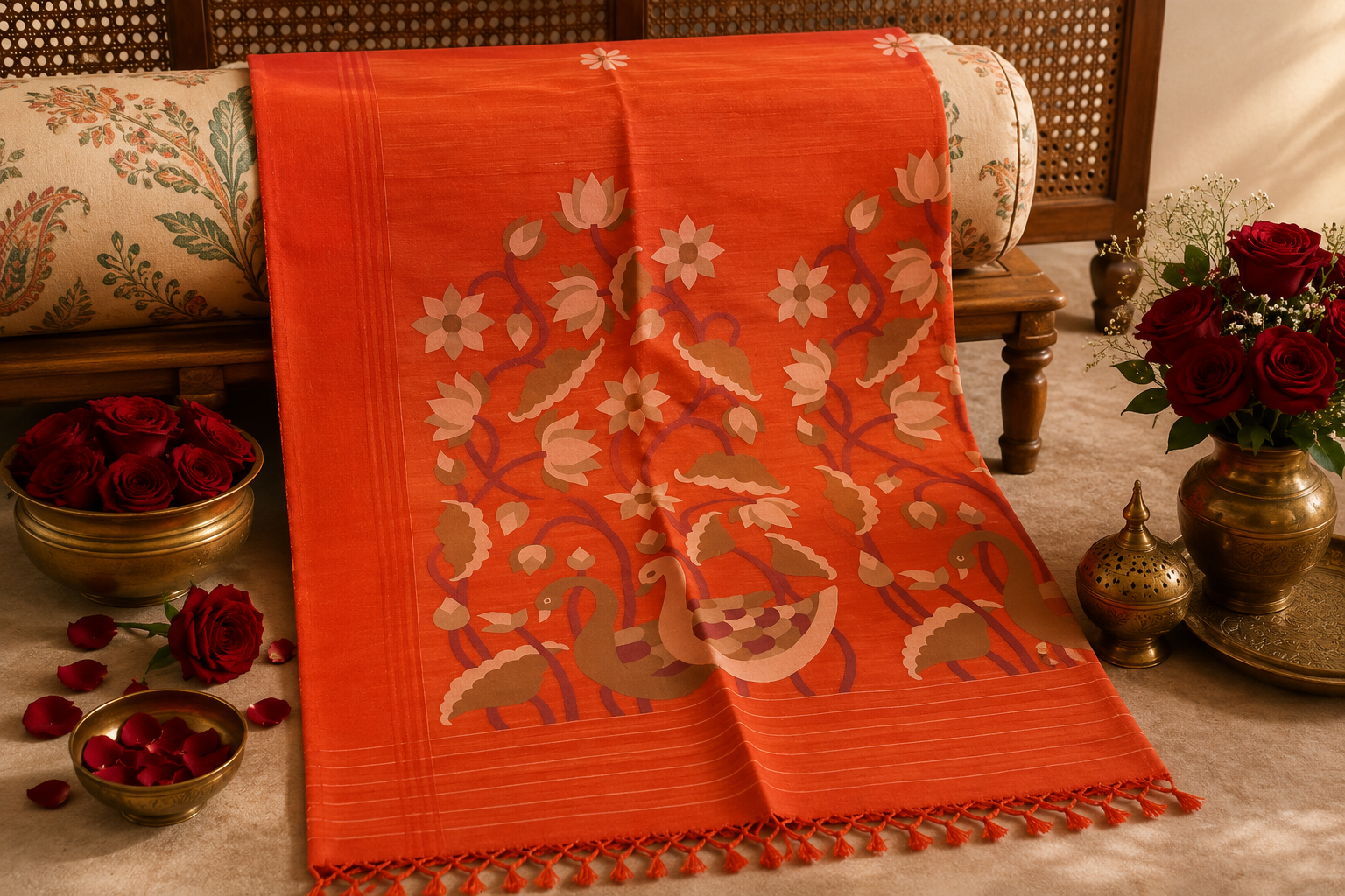 Dipshika: Flame Orange Matka Jamdani