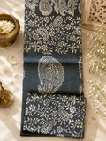 Shabnam: Charcoal Blue 3 Ply Bishnupur Pure Silk
