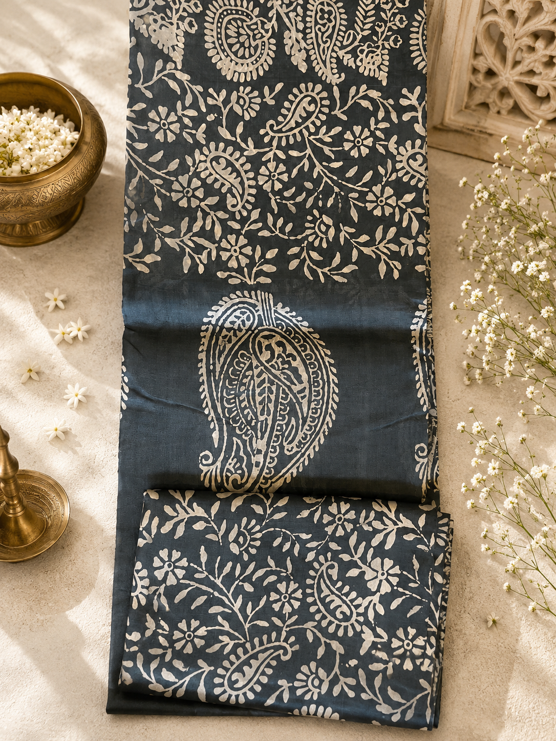 Shabnam: Charcoal Blue 3 Ply Bishnupur Pure Silk