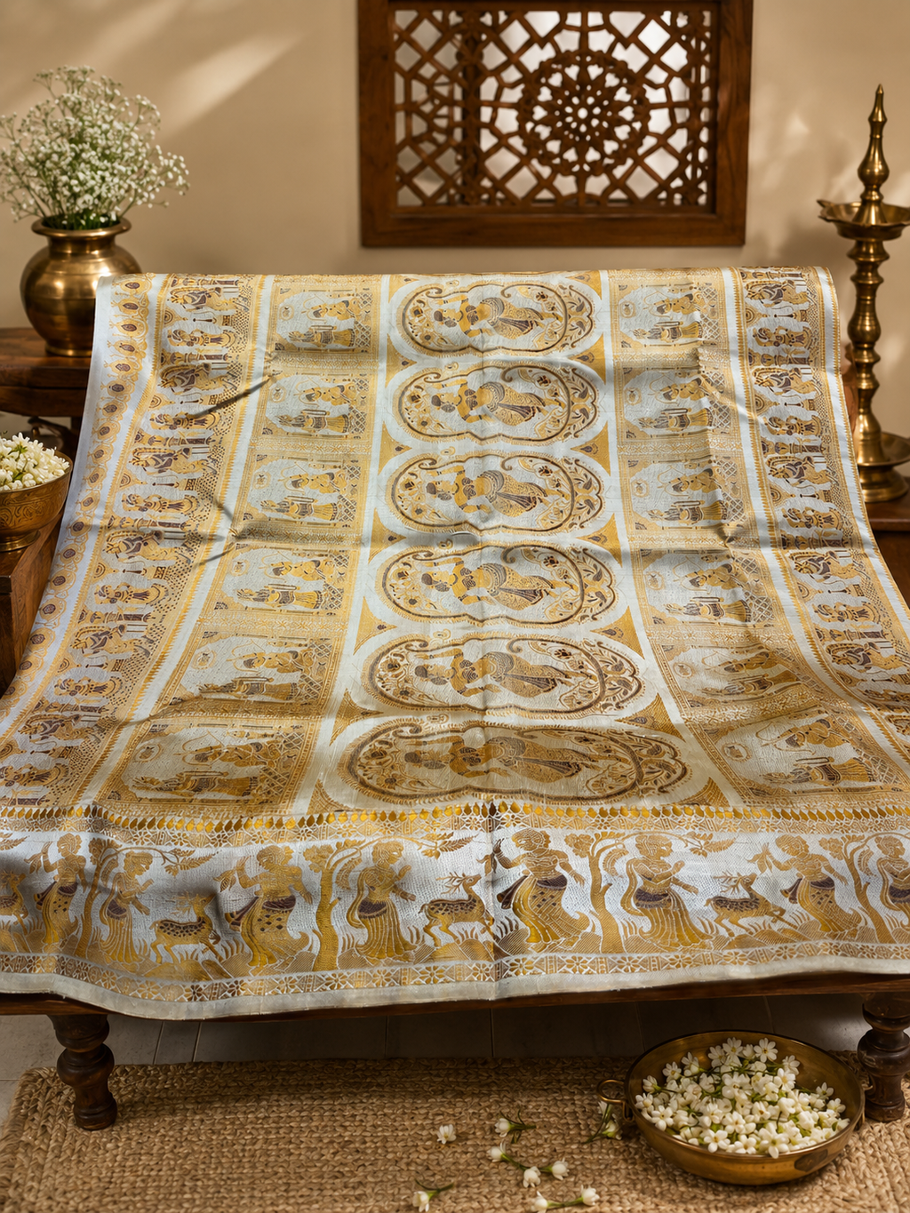 Sharad: Minakari Ivory Baluchari with Golden Elephant Butti