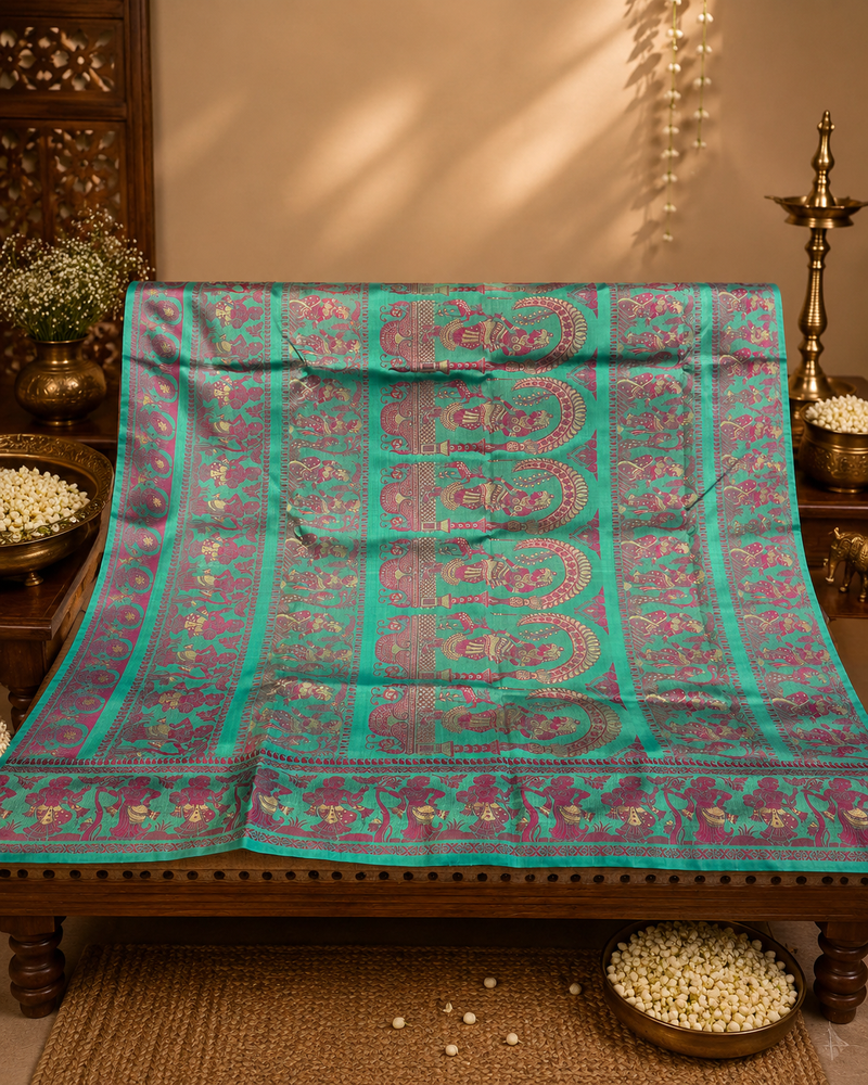 Lahari: Minakari Blue Baluchari with Magenta Butti