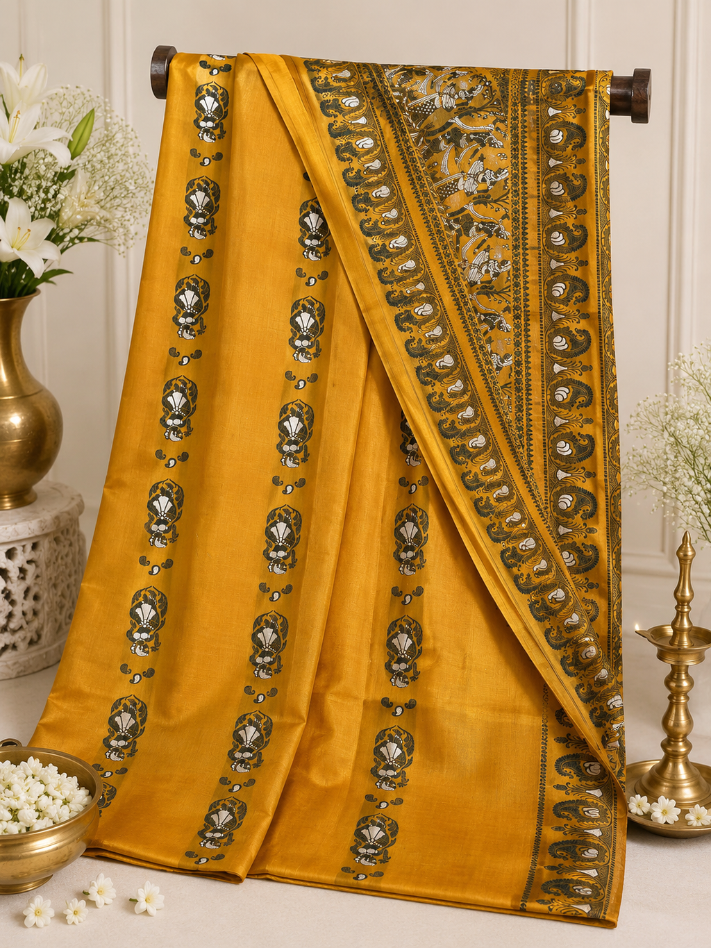 Saptaparna: Minakari Deep Harvest Gold Baluchari