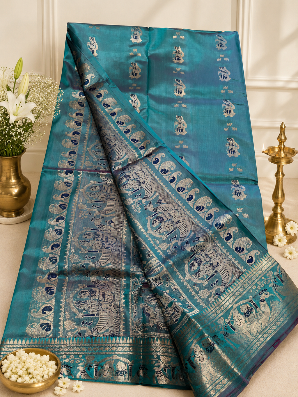 Neelambari: Minakari Peacock Teal Swarnachuri