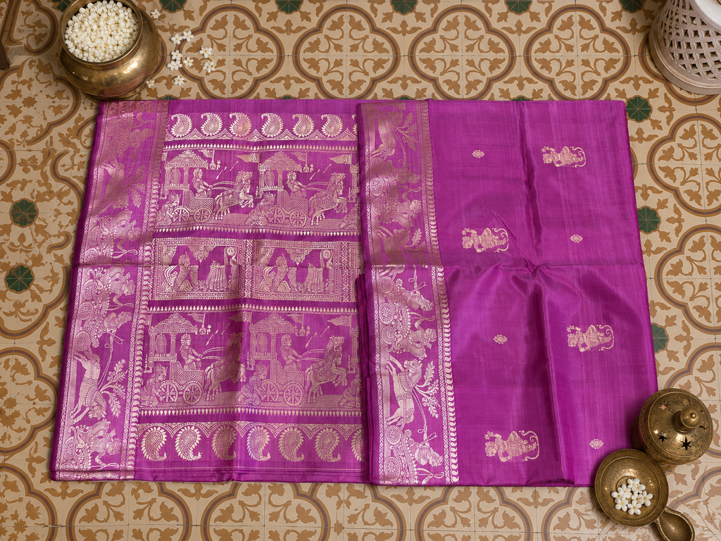 Gulaal: Light Fuchsia Baluchari with Gold Figurative Butti