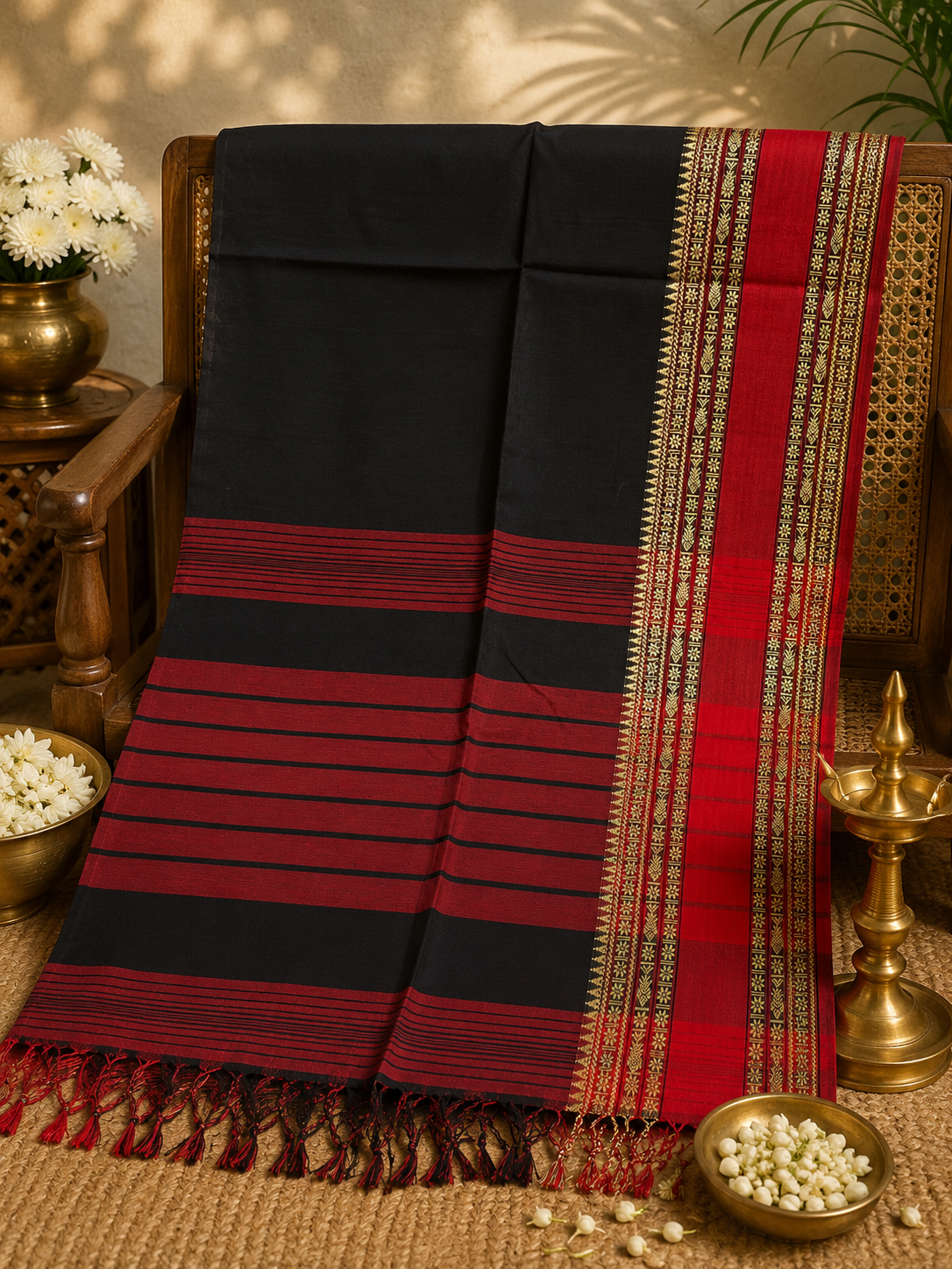 Bhairavi: 100 count Phulia with Statement Border