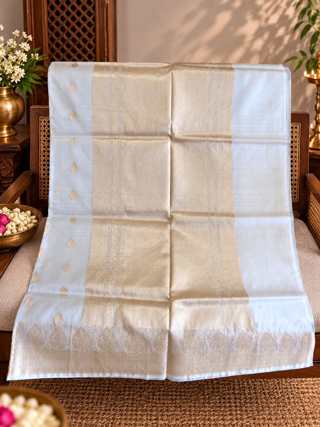 Noor: Ivory White Organza Banarasi