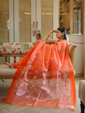 Dipshika: Flame Orange Matka Jamdani
