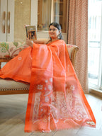 Dipshika: Flame Orange Matka Jamdani