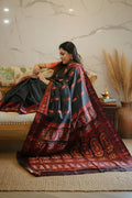 Jwalamalini: Black Baluchari with Crimson Mythological Butti