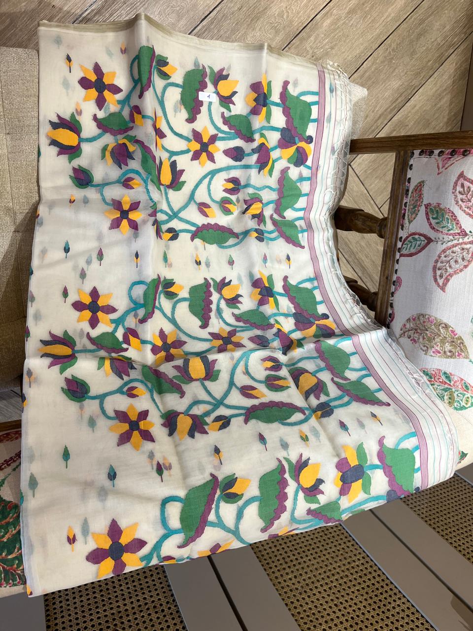 Latika · Ivory Muslin Jamdani with Tulip Trellis