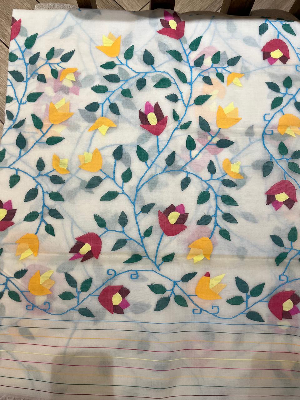 Amoolya: Dense Rose Trellis on Pure Muslin Jamdani