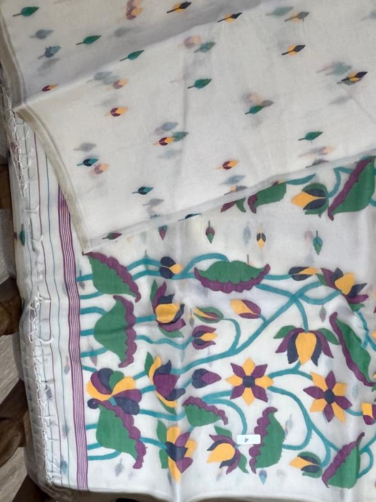 Latika · Ivory Muslin Jamdani with Tulip Trellis