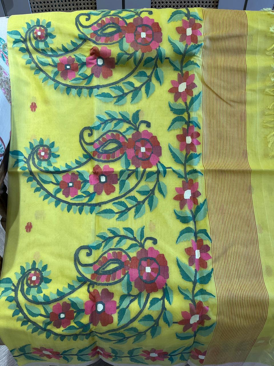 Swarnalata: Yellow Handwoven Muslin Jamdani